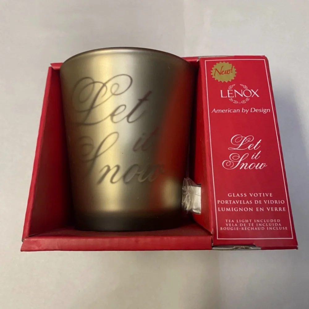 Lenox Glass Votive Candle Let it Snow Golden Holidays Christmas Festive NWT